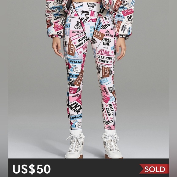 Adidas X /Ivy Park! high rise ski tag legging/tight multi coloured prints Small - Picture 15 of 17